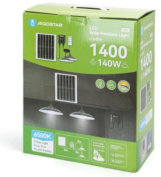 Aigostar - LED Solární lustr 2xLED/70W/12V 12000 mAh 6500K pr. 23,5 cm + DO