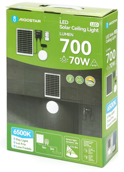 Aigostar - LED Solární stropní svítidlo se senzorem LED/3,7V 6000 mAh IP65 + DO