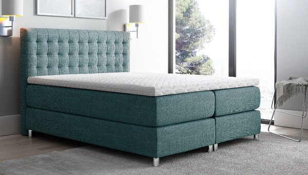 Vysoká čalouněná postel boxspring Luca modrá 140 + topper zdarma