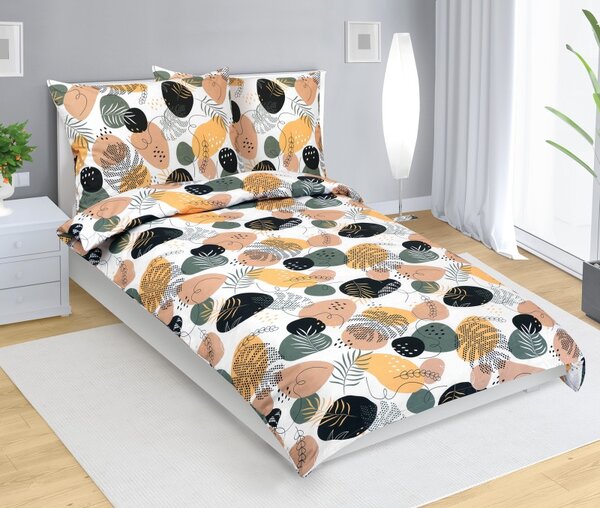 BELLATEX Bavlněné povlečení Hořčicová, Khaki, Bílá 140x220, 70x90 cm