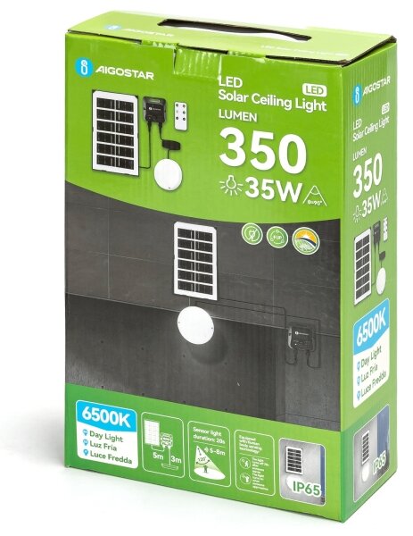 Aigostar - LED Solární stropní svítidlo se senzorem LED/3,7V 3000 mAh IP65 + DO