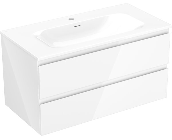 Mexen Orio, koupelnová skříňka 90 cm s umyvadlem Vela, 2 zásuvky, bílá lesklá, 91A10-09047-2-BFF00-W23M00