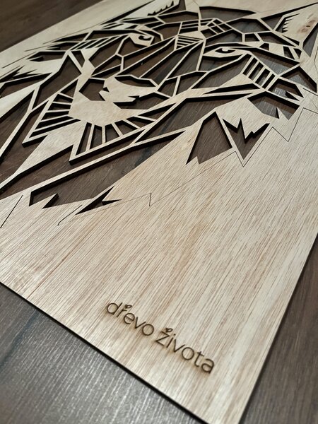 Dřevěný obraz vlka GEOMETRY | Rozměry (cm): 20x28 | Zvolte barvu dekoru: Černá