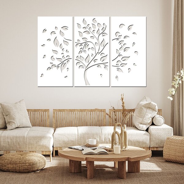 Dřevo života | 3 dílný dřevěný strom PODZIM | Barva: Bílá | Rozměry (cm): 240x160