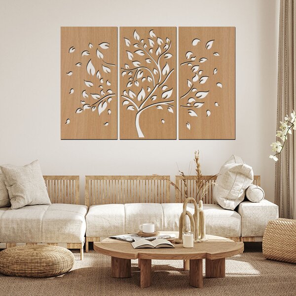 Dřevo života | 3 dílný dřevěný strom PODZIM | Barva: Buk | Rozměry (cm): 240x160