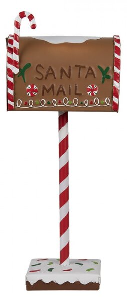 Kovová vánoční dekorace perníčková poštovní schránka s nápisem Santa Mail – 14x8x37 cm