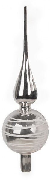 Stříbrná skleněná špička na vánoční stromeček – 8x31 cm