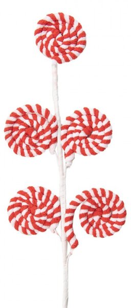 Červeno-bílá vánoční dekorace / zápich pět kulatých lízátek Candy Cane na tyčce – 57 cm