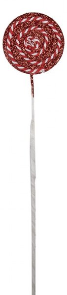 Červeno-bílá vánoční dekorace / zápich kulaté třpytivé lízátko Candy Cane – 40 cm