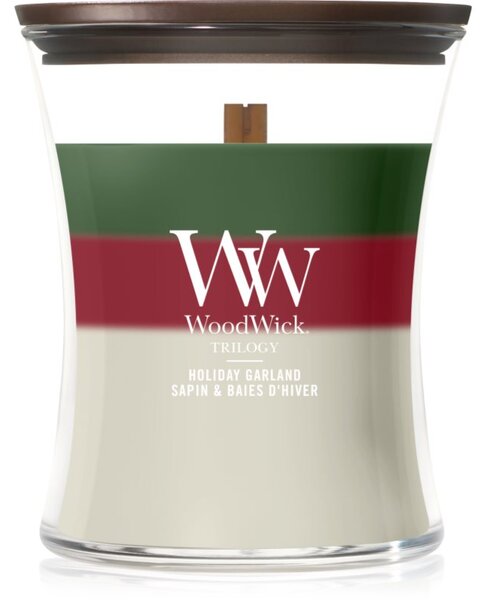 Woodwick Trilogy Holiday Garland vonná svíčka s dřevěným knotem 275 g