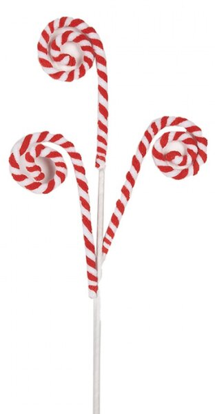 Červeno-bílá vánoční dekorace / zápich tři zatočené Candy Cane – 66 cm