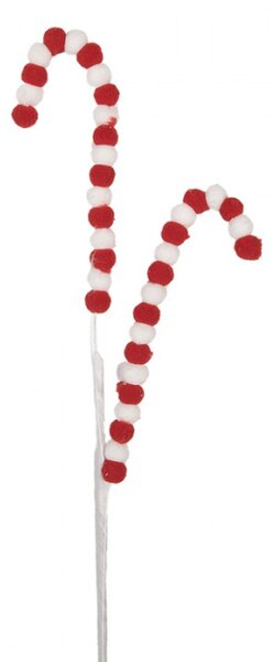 Červeno-bílá vánoční dekorace / zápich dvě lízátka Candy Cane z bambulek – 60 cm