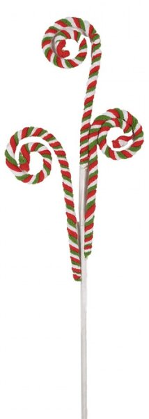 Zeleno-červená vánoční dekorace / zápich tři zatočené Candy Cane – 68 cm