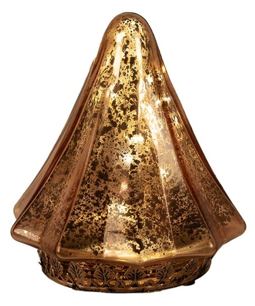 Hnědá skleněná vánoční dekorace ve tvaru stromečku s LED osvětlením Remko 14x16 cm
