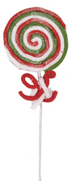 Zeleno-červená vánoční dekorace / zápich kulaté lízátko Candy Cane – 42 cm