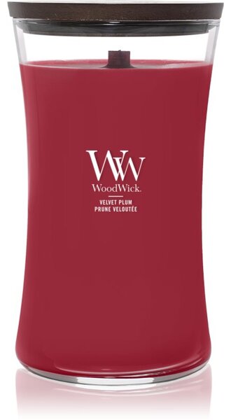 Woodwick Velvet Plum vonná svíčka s dřevěným knotem 609 g