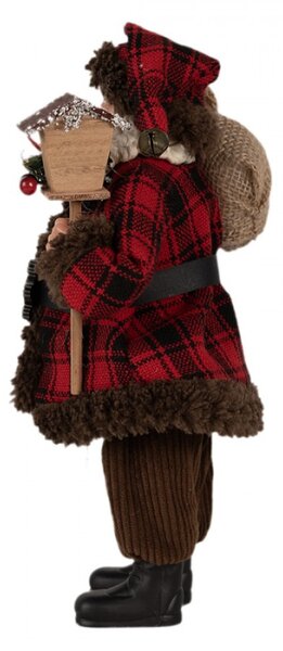 Vánoční postavička Santa Claus v hnědém kabátě s ptačí budkou – 27 cm