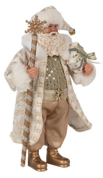 Vánoční postavička Santa Claus ve zlatém plášti s holí – 27 cm