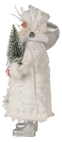 Vánoční postavička Santa Claus ve stříbrném kabátě se stromečkem – 27 cm
