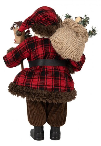 Vánoční postavička Santa Claus v hnědém kabátě s ptačí budkou – 27 cm