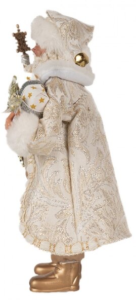 Vánoční postavička Santa Claus ve zlatém plášti s holí – 27 cm