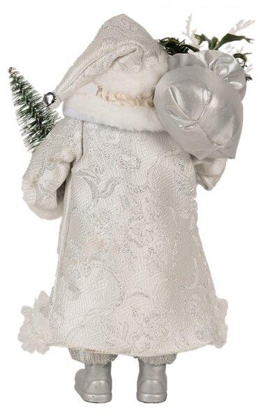 Vánoční postavička Santa Claus ve stříbrném kabátě se stromečkem – 27 cm