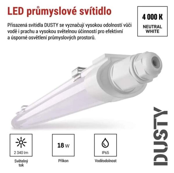 EMOS ZT3021 DUSTY - LED prachotěsné svítidlo 18W, 2340lm, 60cm, 4000K, IP65 (Prachotěsné LED svítidlo vhodné do garáže nebo průmyslových hal)