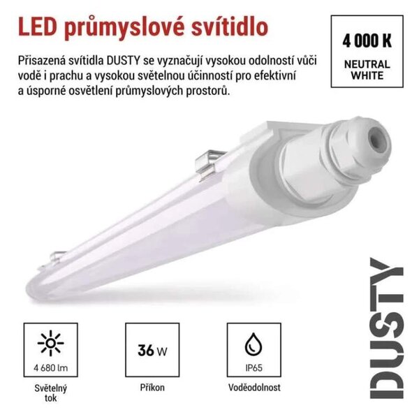 EMOS ZT3121 DUSTY - LED prachotěsné svítidlo 36W, 4680lm, 120cm, 4000K, IP65 (Prachotěsné LED svítidlo vhodné do garáže nebo průmyslových hal)