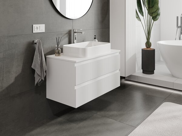 Mexen Rivel, koupelnová skříňka 90 cm, 2 zásuvky, drážkovaná, bílá matná, 91A20-09047-2-BFF01