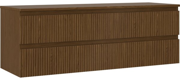 Mexen Rivel, koupelnová skříňka pod umyvadlo 140 cm s horní deskou, 2 zásuvky, drážkovaná, ořech, 91A20-14047-2-BFFC86