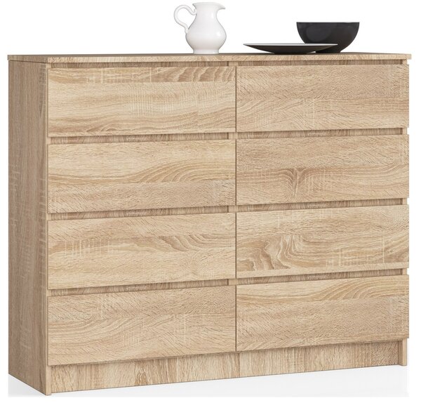 Ak furniture Komoda Kuba 120 cm 8 šuplíků dub sonoma