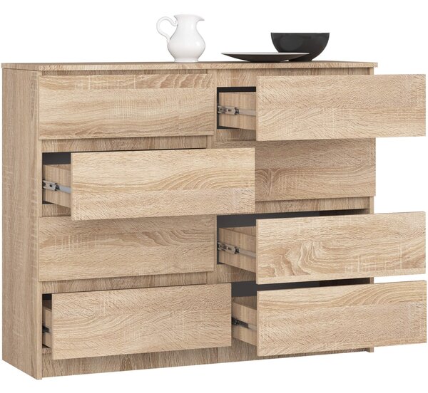 Ak furniture Komoda Kuba 120 cm 8 šuplíků dub sonoma