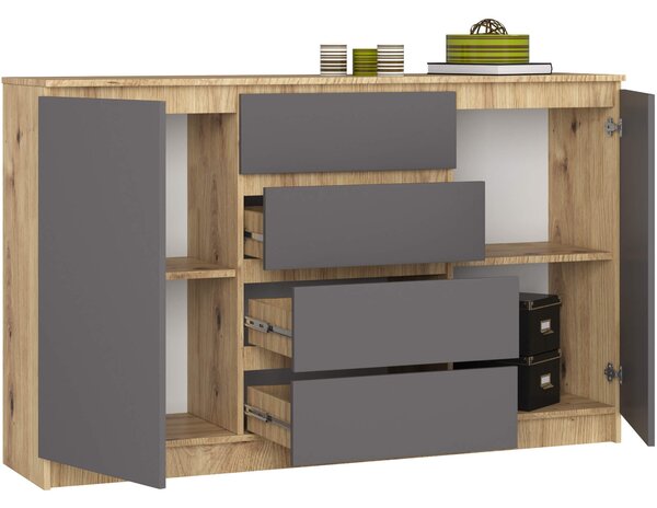 Ak furniture Komoda Tove K 160 cm dub artisan/šedý grafit