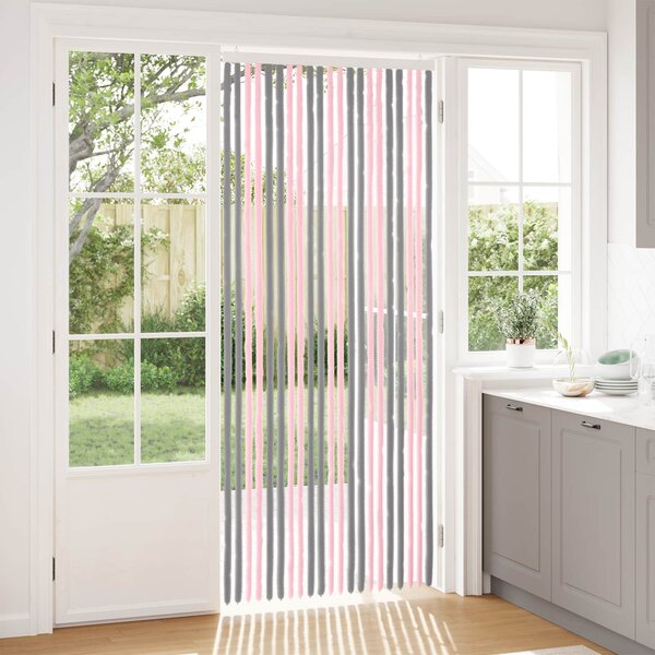 Záclona proti hmyzu Chenille Stříbrně šedá a růžová 90 x 220 cm