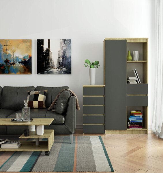 Ak furniture Komoda CL5 40 cm dub artisan/grafitově šedá