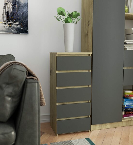 Ak furniture Komoda CL5 40 cm dub artisan/grafitově šedá