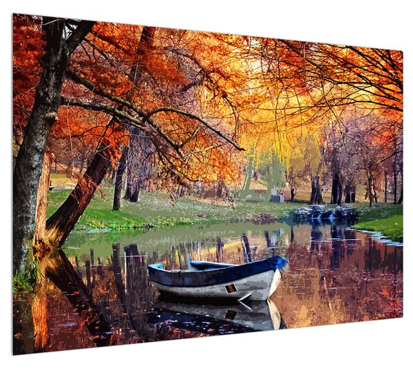 Podzimní obraz loďky (100x70 cm)