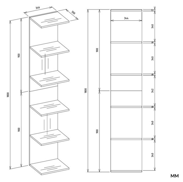 TP Living Regál FRAME 180 cm bílý