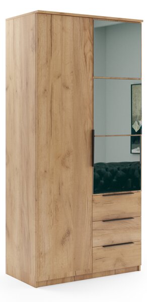 Dvoudveřová šatní skříň 100 JANIKA se šuplíky - dub craft zlatý