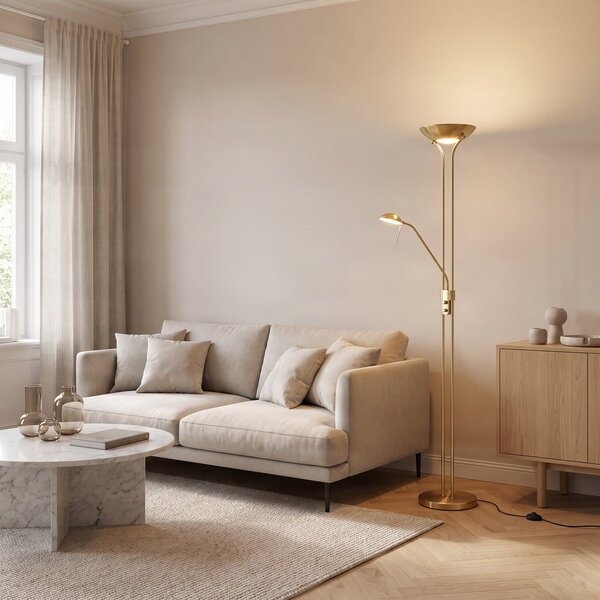 Stojací Lampa Lindby, Josefin, stmívatelné, Zlatá / mosazná, Obývací pokoj, Kov, Moderní