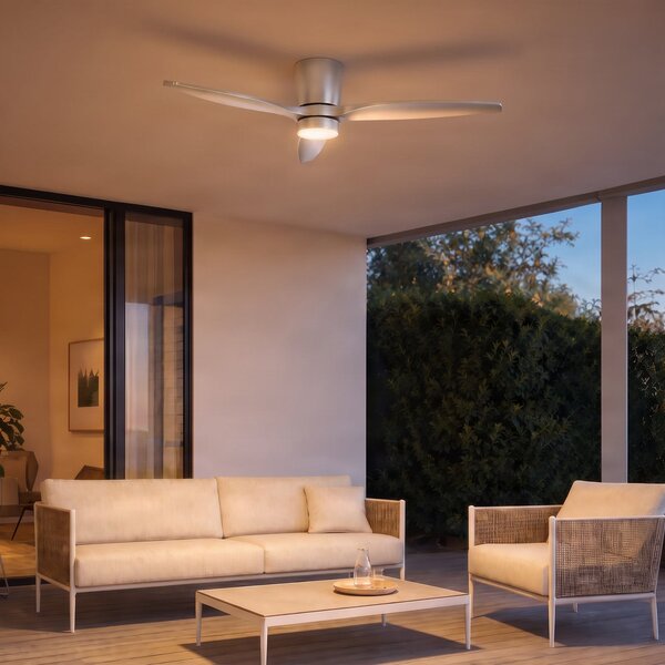 LED stropní ventilátor Sorin, hliník, CCT, IP44, 3 lopatky – Lucande Lucande, Sorin, Metalická, Obývací pokoj, Kov, Moderní