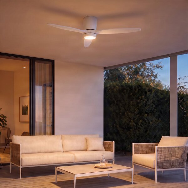 LED stropní ventilátor Sorin, bílý, CCT, IP44, 3 lopatky – Lucande Lucande, Sorin, Bílá, Obývací pokoj, Kov, Moderní