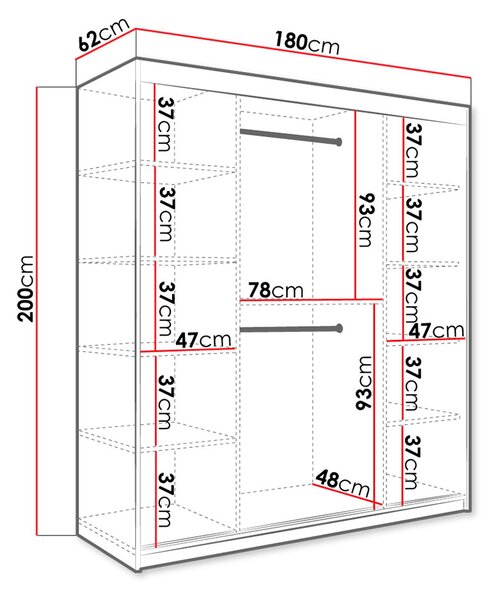 Moderní šatní skříň 180 cm CARSON 2 - černý mramor / černá / zlatá