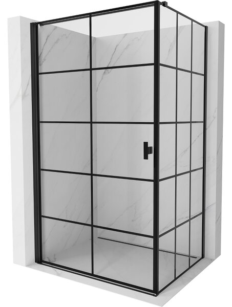 Mexen Mist-B, 1-křídlý ​​výklopný sprchový kout, levý, 70 x 75 cm, čiré sklo-černá mřížka, 8A2T-070-075-70-77-L