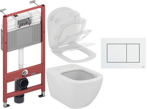 Sada záchodová mísa Ideal Standard Tesi T007901, podomítkový WC modul Tece Base 9400407, T352701, 9.240.400