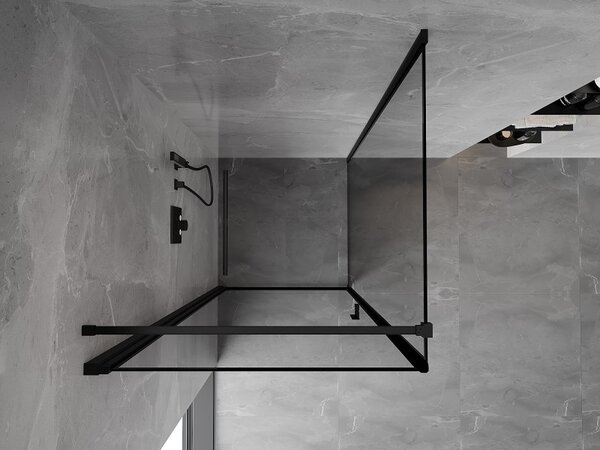 Mexen Mist-B, 1-křídlý ​​výklopný sprchový kout, levý, 70 x 70 cm, čiré sklo-černý rám, 8A2T-070-070-70-70-L