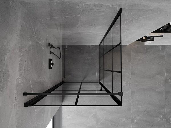 Mexen Mist-B, 1-křídlý ​​výklopný sprchový kout, levý, 70 x 70 cm, čiré sklo-černá mřížka, 8A2T-070-070-70-77-L