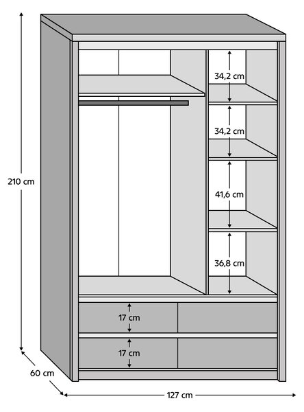 KONDELA Skříň se zrcadlem 3D4S, dub sonoma, NORTY TYP 1