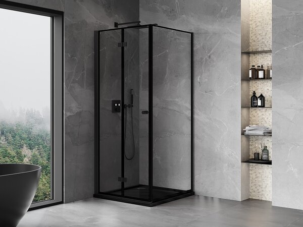 Mexen Mist-F T, 1-křídlý ​​skládací sprchový kout levý 70 x 70 cm, čiré sklo-černý rám, 8A6T-070-070-70-70-L