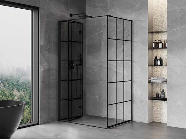Mexen Mist-F T, 1-křídlý ​​skládací sprchový kout levý 70 x 75 cm, černá mřížka, černý - 8A6T-070-075-70-77-L
